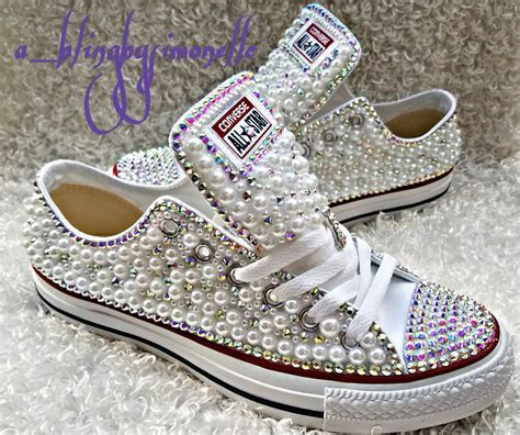 white sneakers with rhinestones.